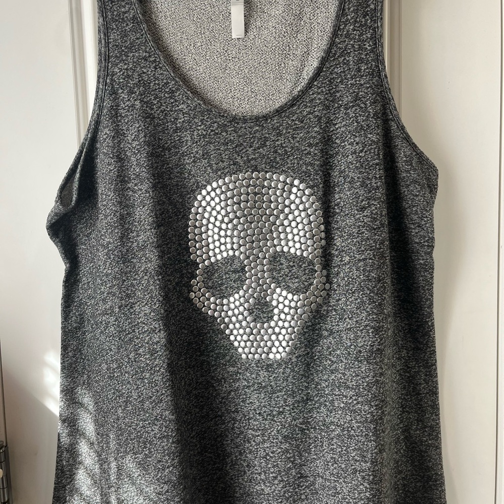 Gray Tank Top with Silver Studded Skull